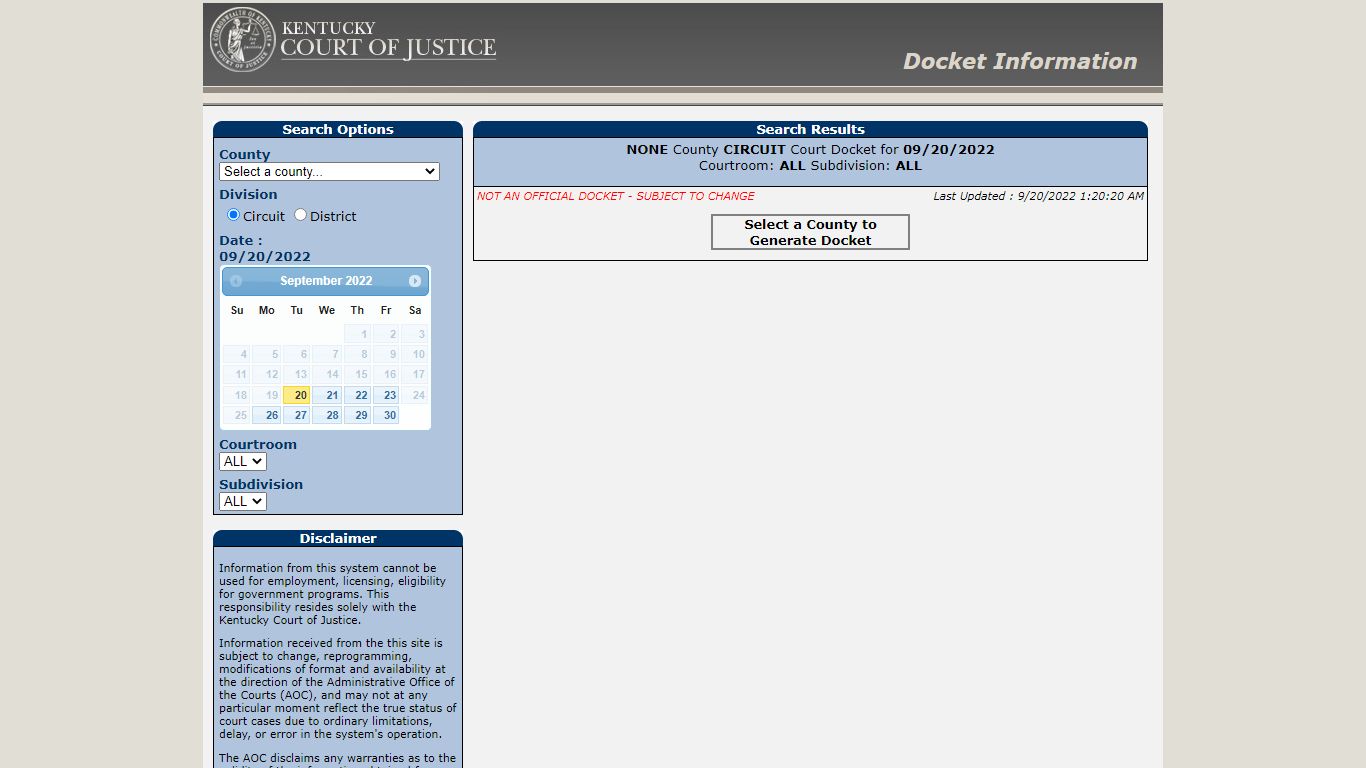 KCOJ Docket